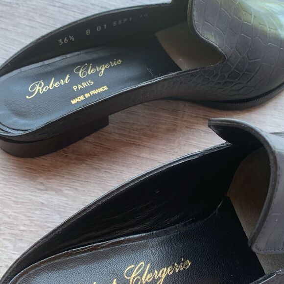 New Robert Clergerie Paris Alice open heel flat Mules loafers black croc EU 36.5 - Picture 8 of 16